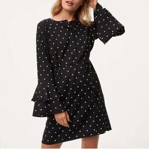 LOFT Women’s Small Black White Polka Dot Bell Sleeve Wrap Dress $79